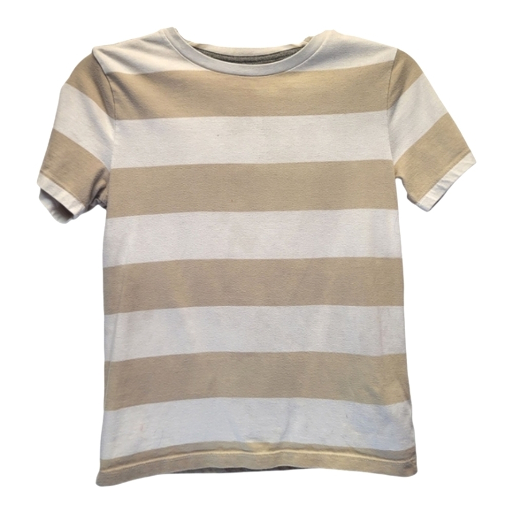 Old Navy Kids Tan and White Short Sleeve Striped Tee - Size L